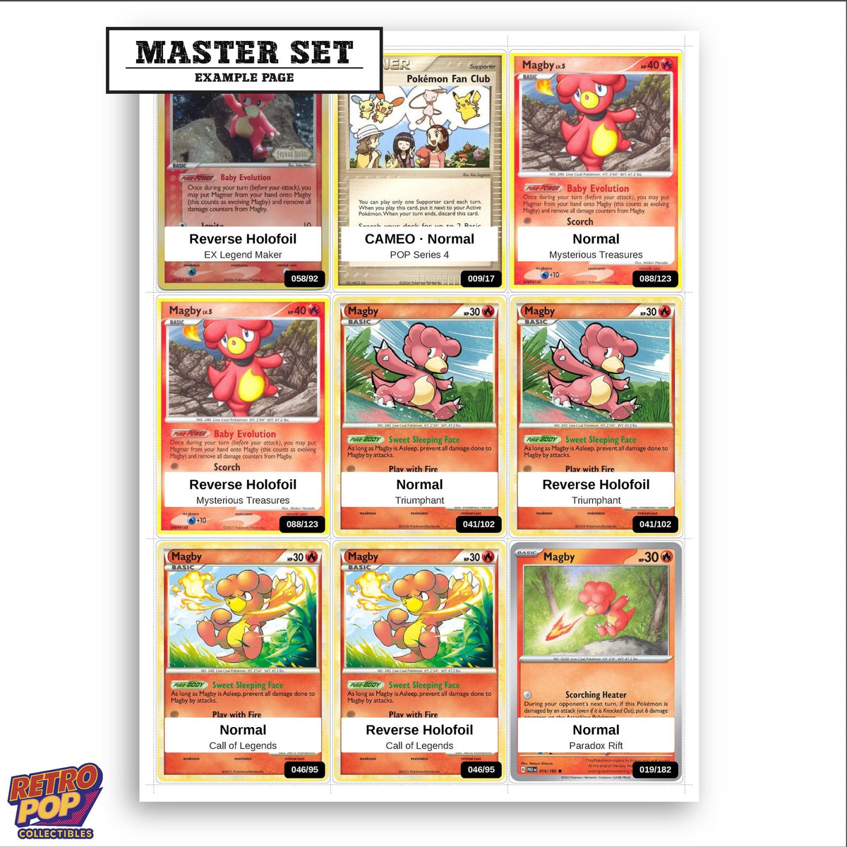 Printed Magby Pokemon placeholders in binder - real photo 3