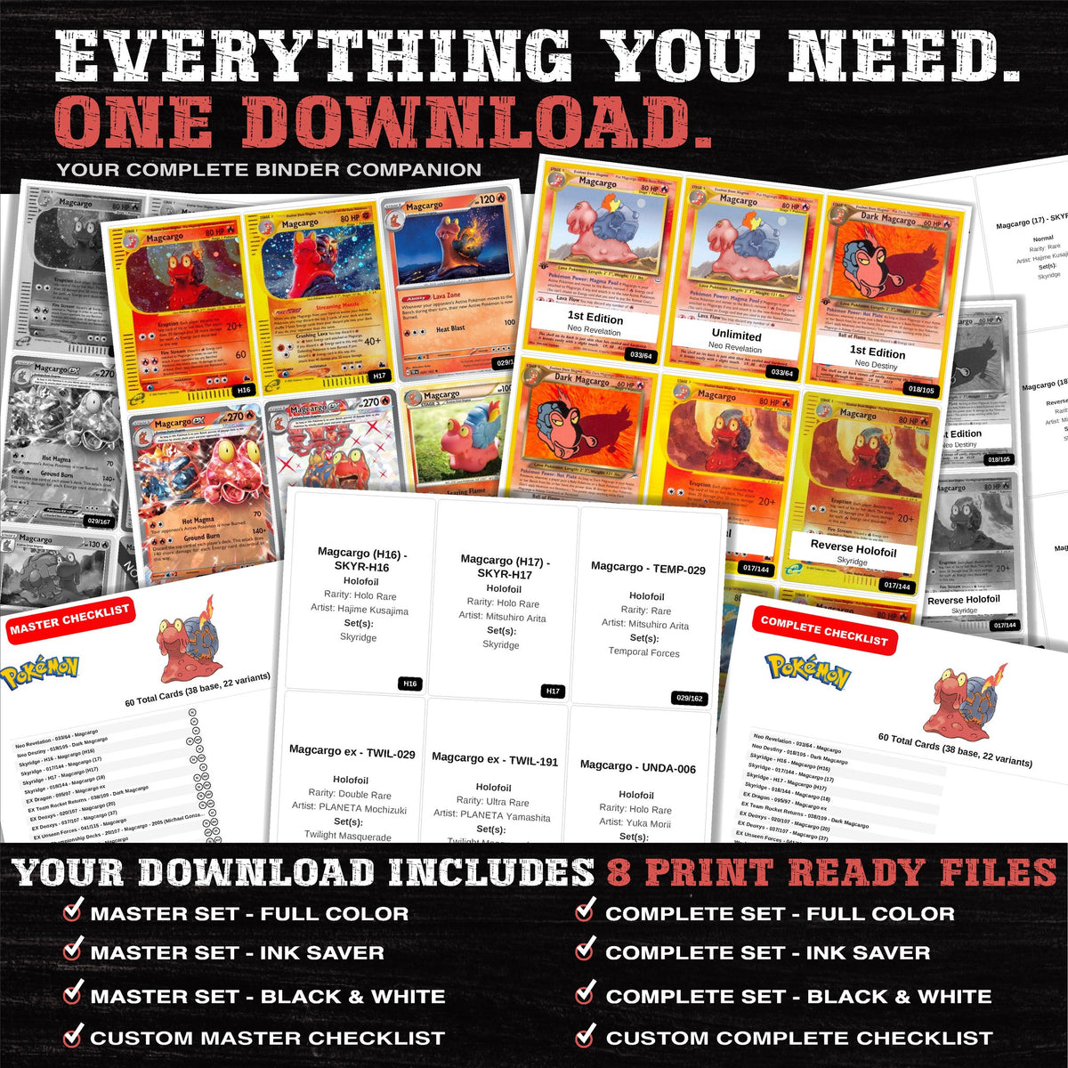 Everything included in the Magcargo master set download - 8 PDF files