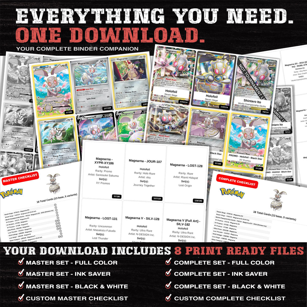 Everything included in the Magearna master set download - 8 PDF files
