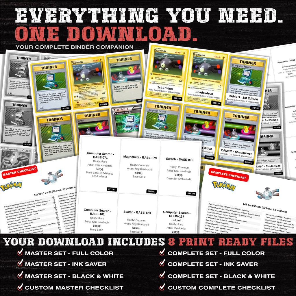 Everything included in the Magnemite master set download - 8 PDF files