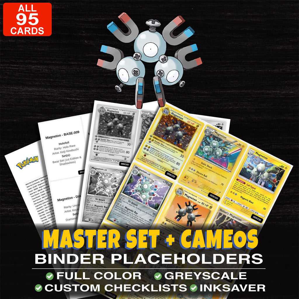 Every Magneton Pokemon card ever made - master set binder placeholders with Magneton (H19)