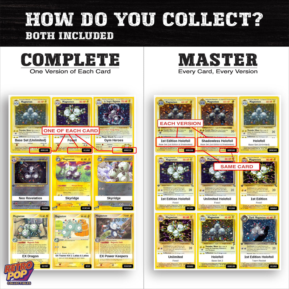 Complete Set vs Master Set versions of the Magneton binder placeholders