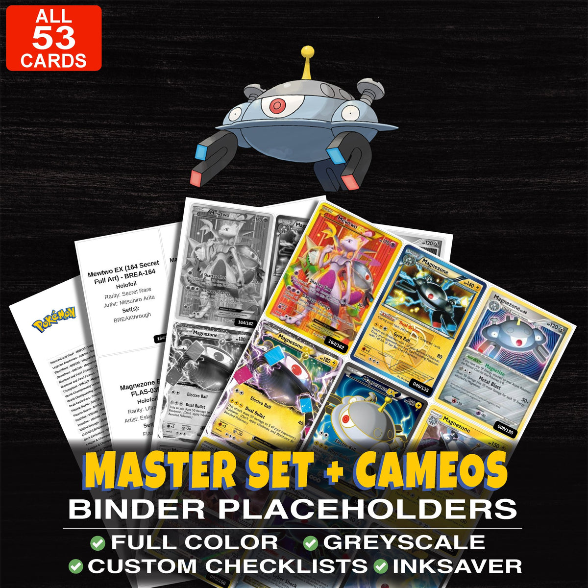 Every Magnezone Pokemon card ever made - master set binder placeholders with Magnezone Lv.X