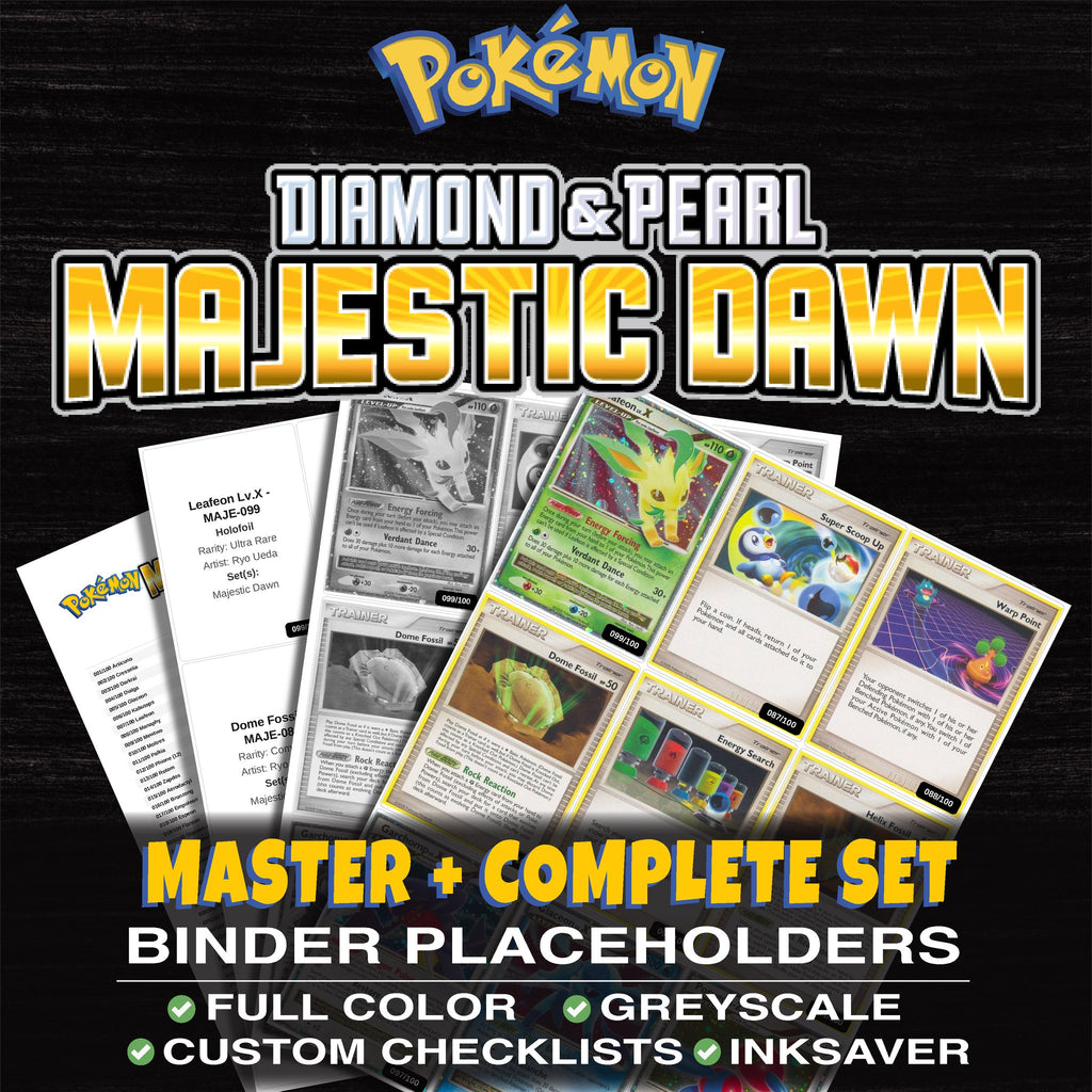 Majestic Dawn Pokemon binder placeholders printable PDF - includes Glaceon Lv.X