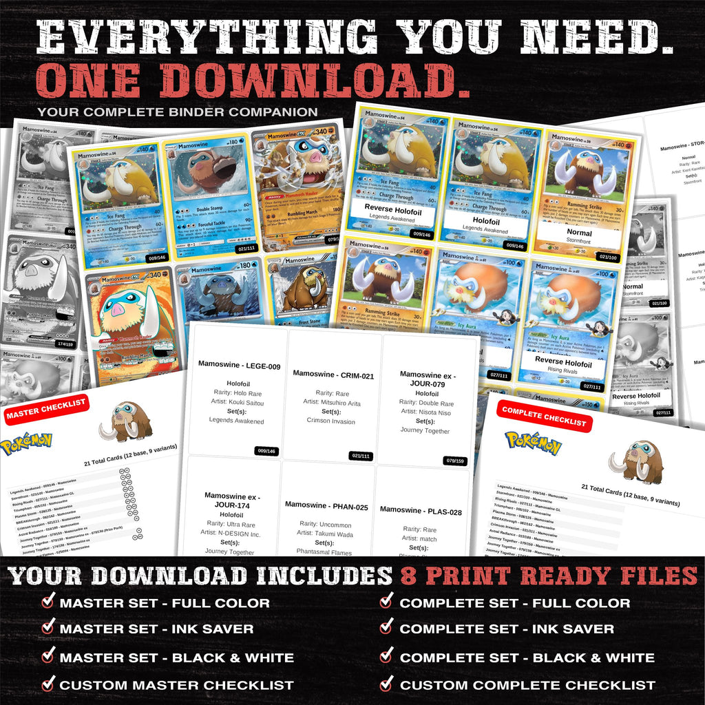 Everything included in the Mamoswine master set download - 8 PDF files