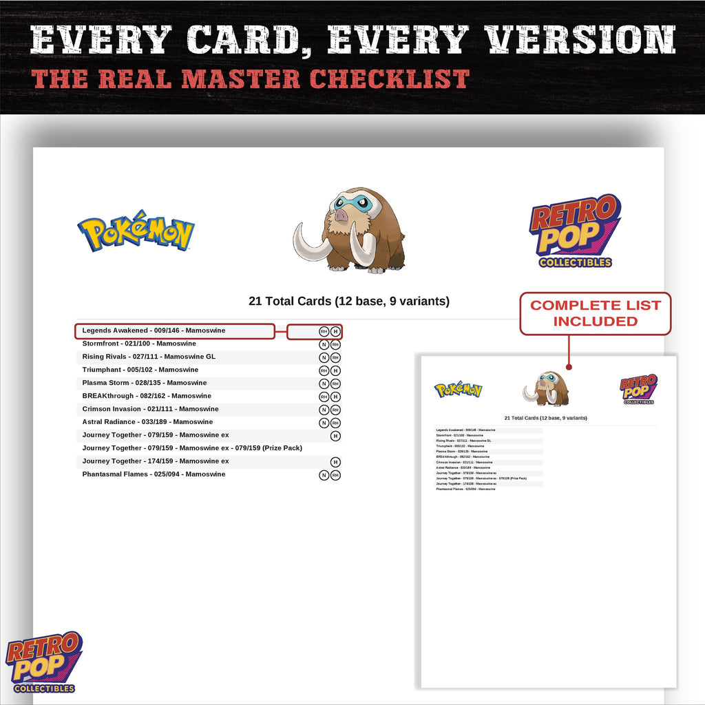 Mamoswine master set checklist PDF preview - every card listed