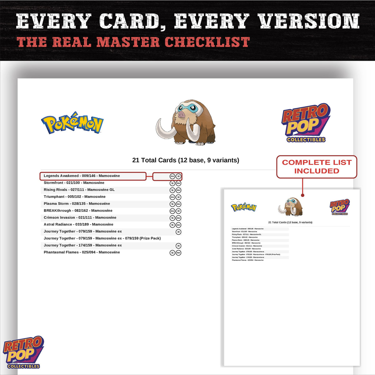 Mamoswine master set checklist PDF preview - every card listed