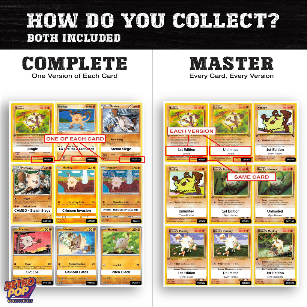Complete Set vs Master Set versions of the Mankey binder placeholders