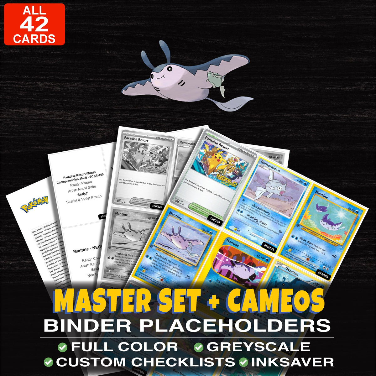 Every Mantine Pokemon card ever made - master set binder placeholders with Mantine