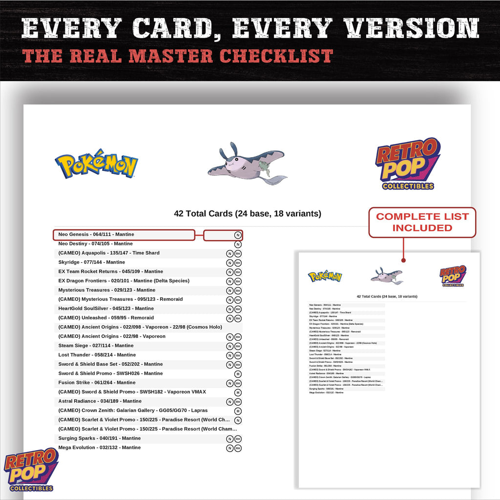 Mantine master set checklist PDF preview - every card listed