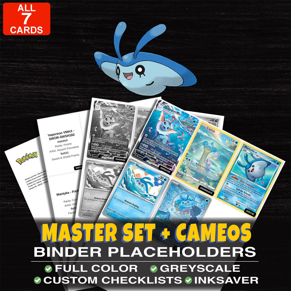 Every Mantyke Pokemon card ever made - master set binder placeholders with Mantyke