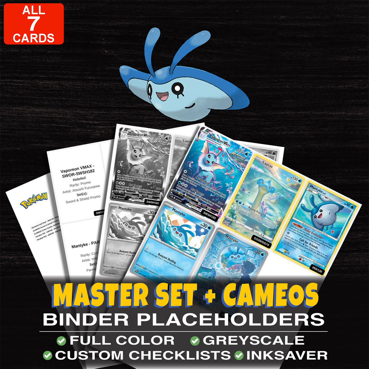Every Mantyke Pokemon card ever made - master set binder placeholders with Mantyke