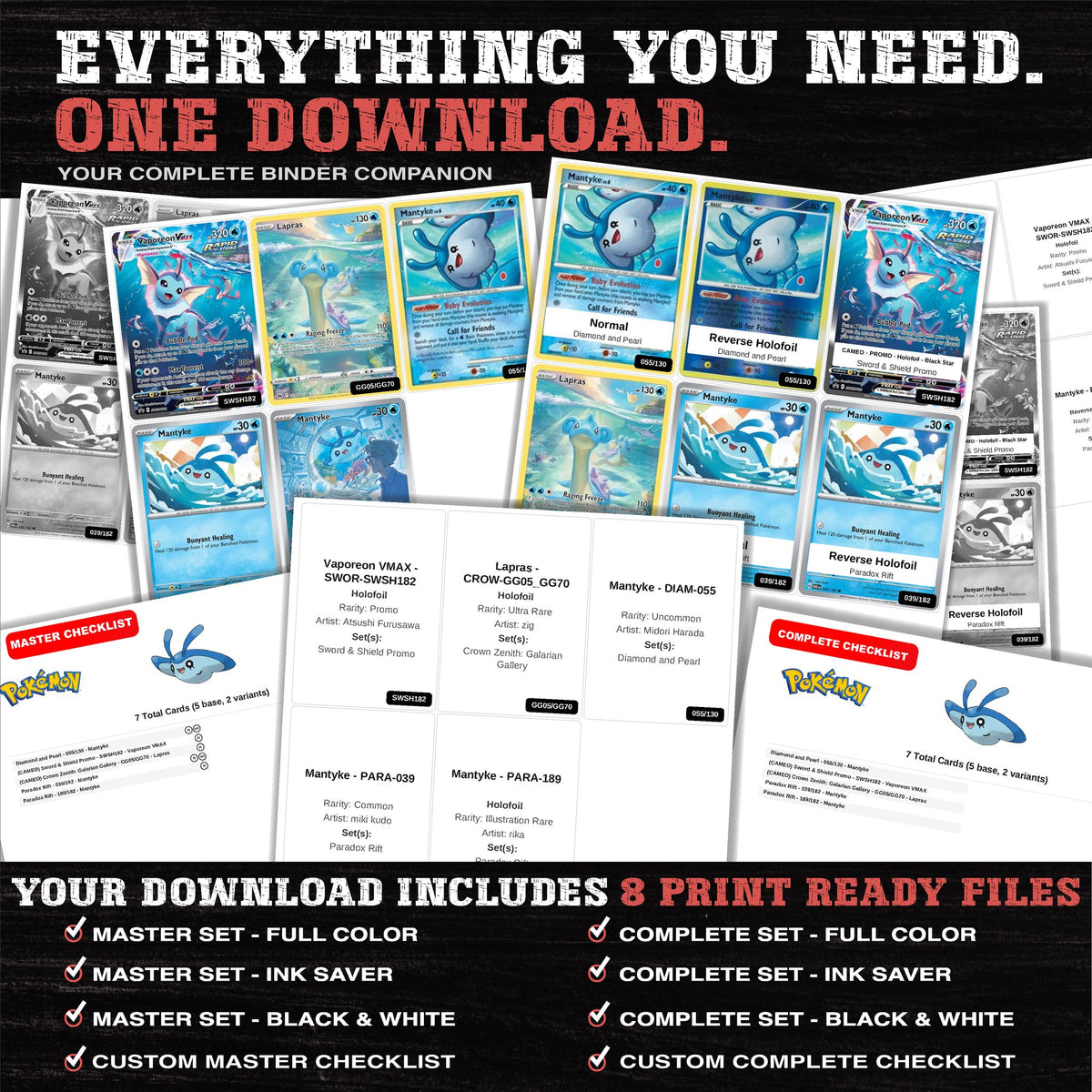 Everything included in the Mantyke master set download - 8 PDF files