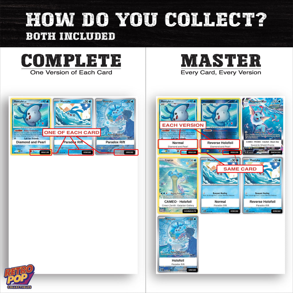 Complete Set vs Master Set versions of the Mantyke binder placeholders