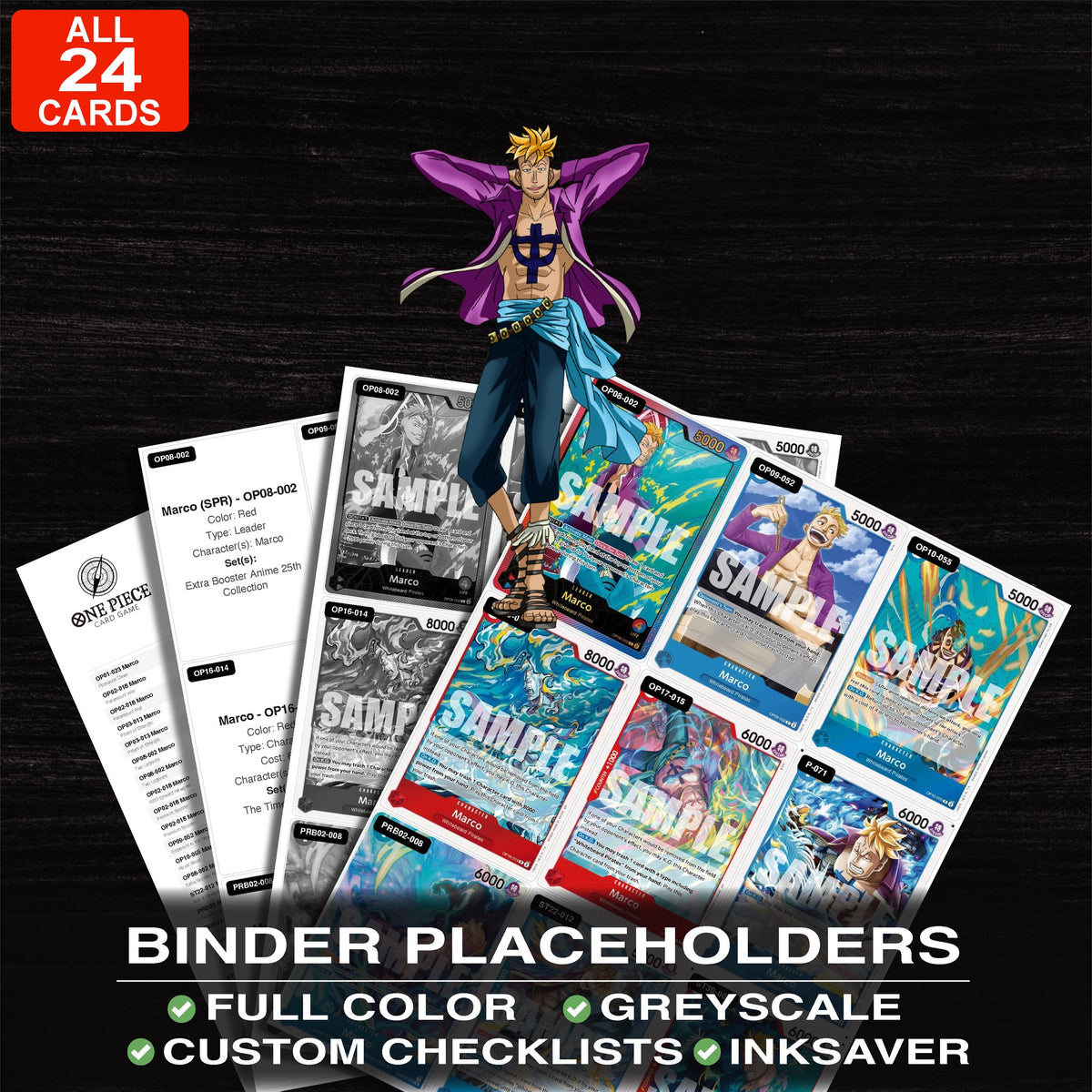 Marco One Piece card binder placeholders printable PDF - includes Marco