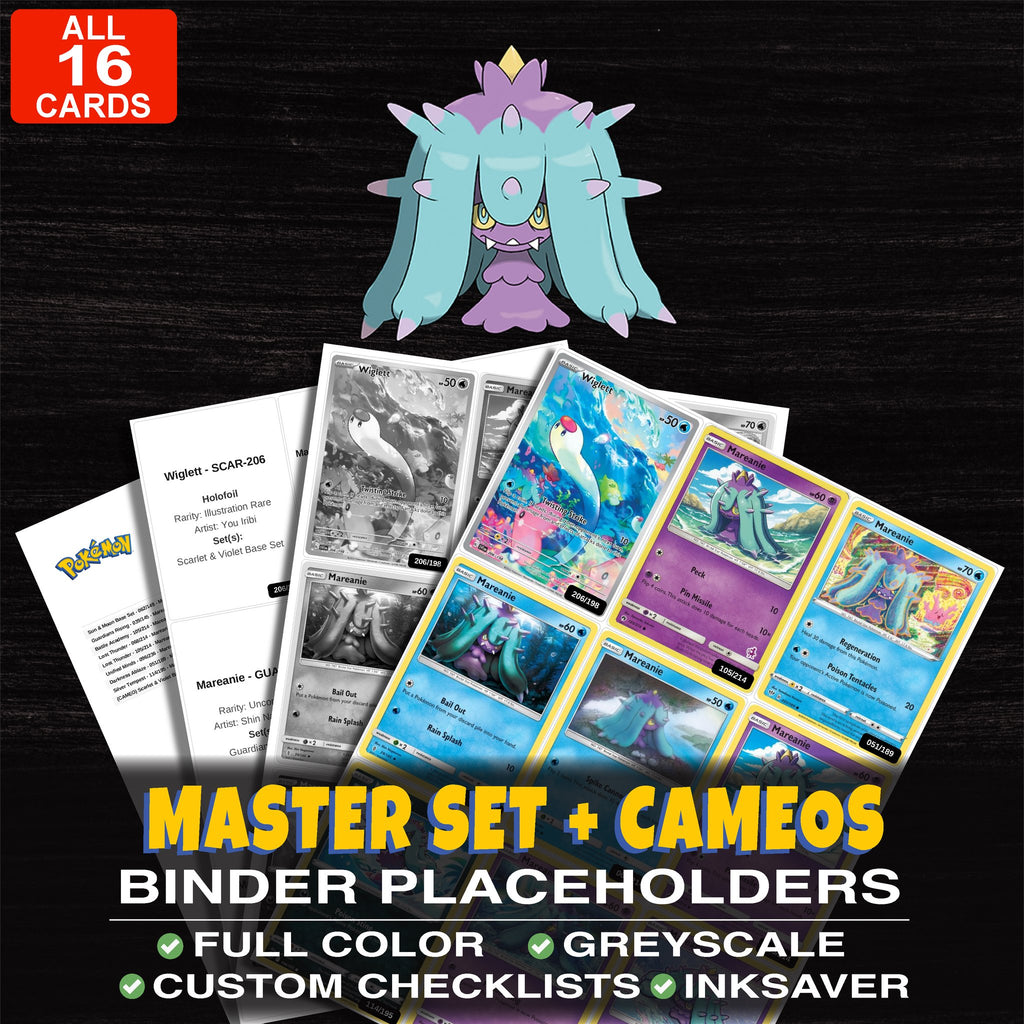 Every Mareanie Pokemon card ever made - master set binder placeholders with Mareanie