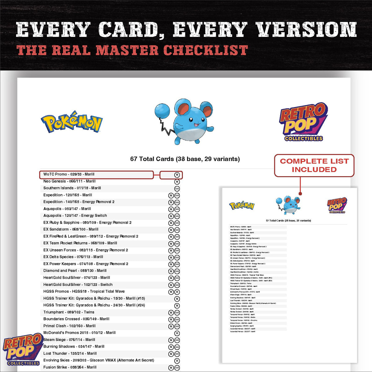 Marill master set checklist PDF preview - every card listed