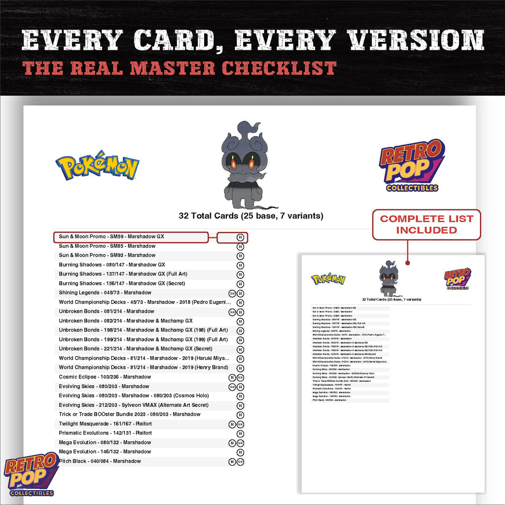 Marshadow master set checklist PDF preview - every card listed