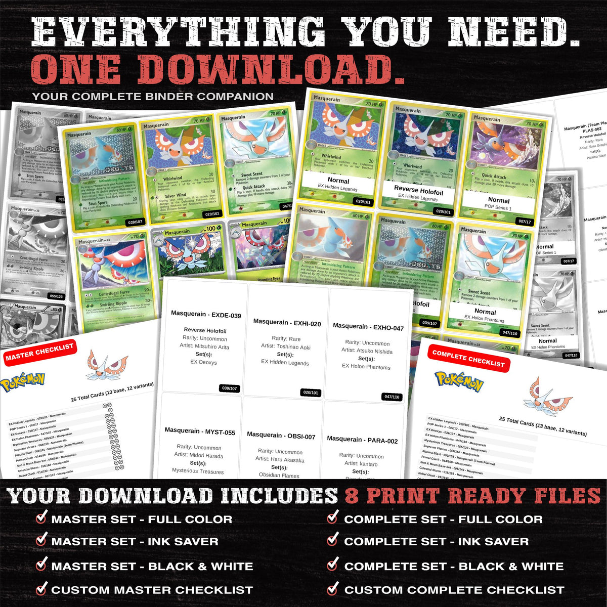 Everything included in the Masquerain master set download - 8 PDF files