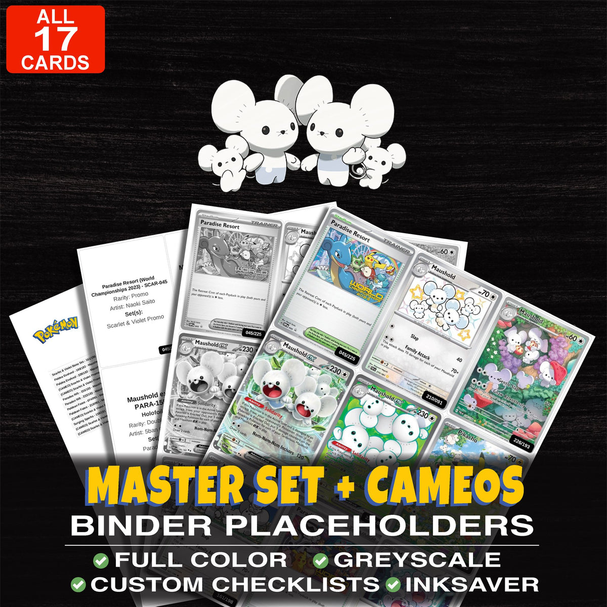 Every Maushold Pokemon card ever made - master set binder placeholders with Maushold - 146/128