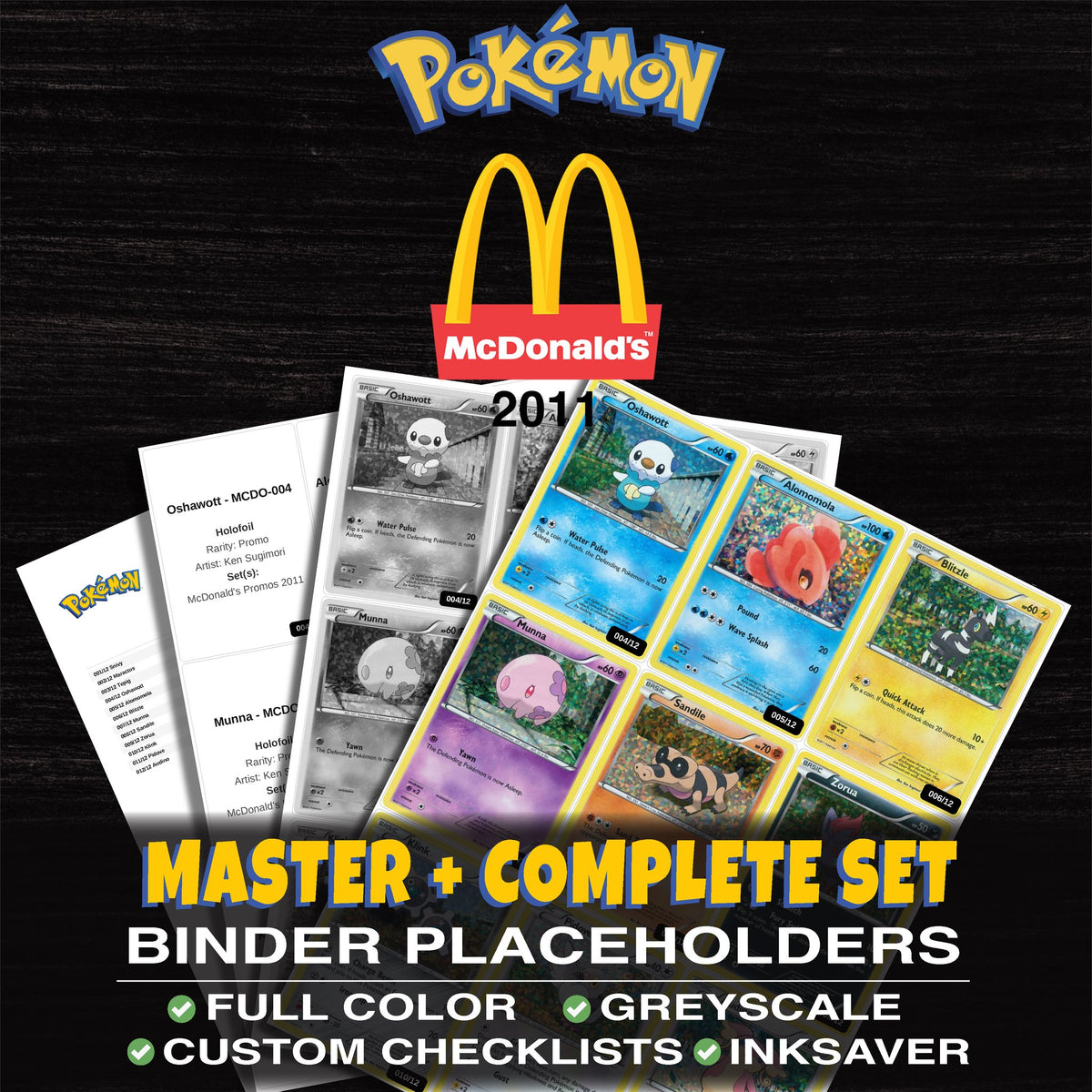 McDonald's Promos 2011 Pokemon binder placeholders printable PDF - includes Oshawott
