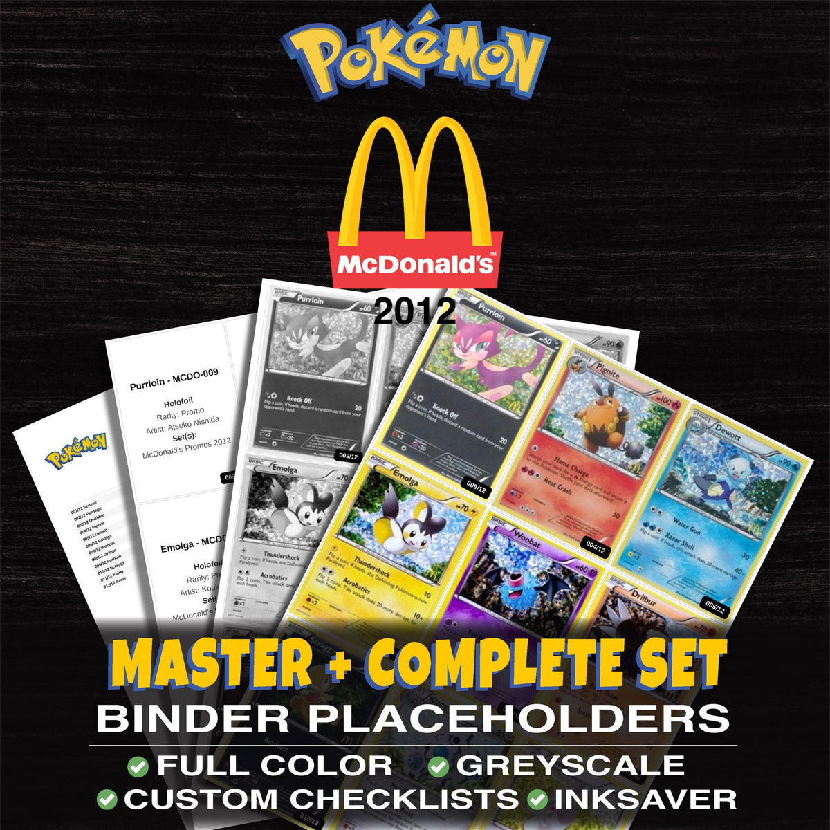 McDonald's Promos 2012 Pokemon binder placeholders printable PDF - includes Purrloin