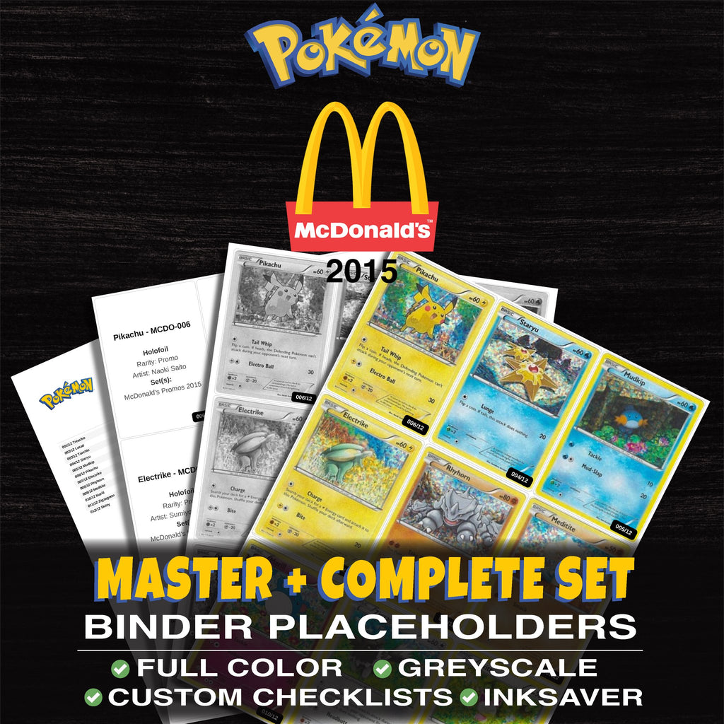 McDonald's Promos 2015 Pokemon binder placeholders printable PDF - includes Treecko