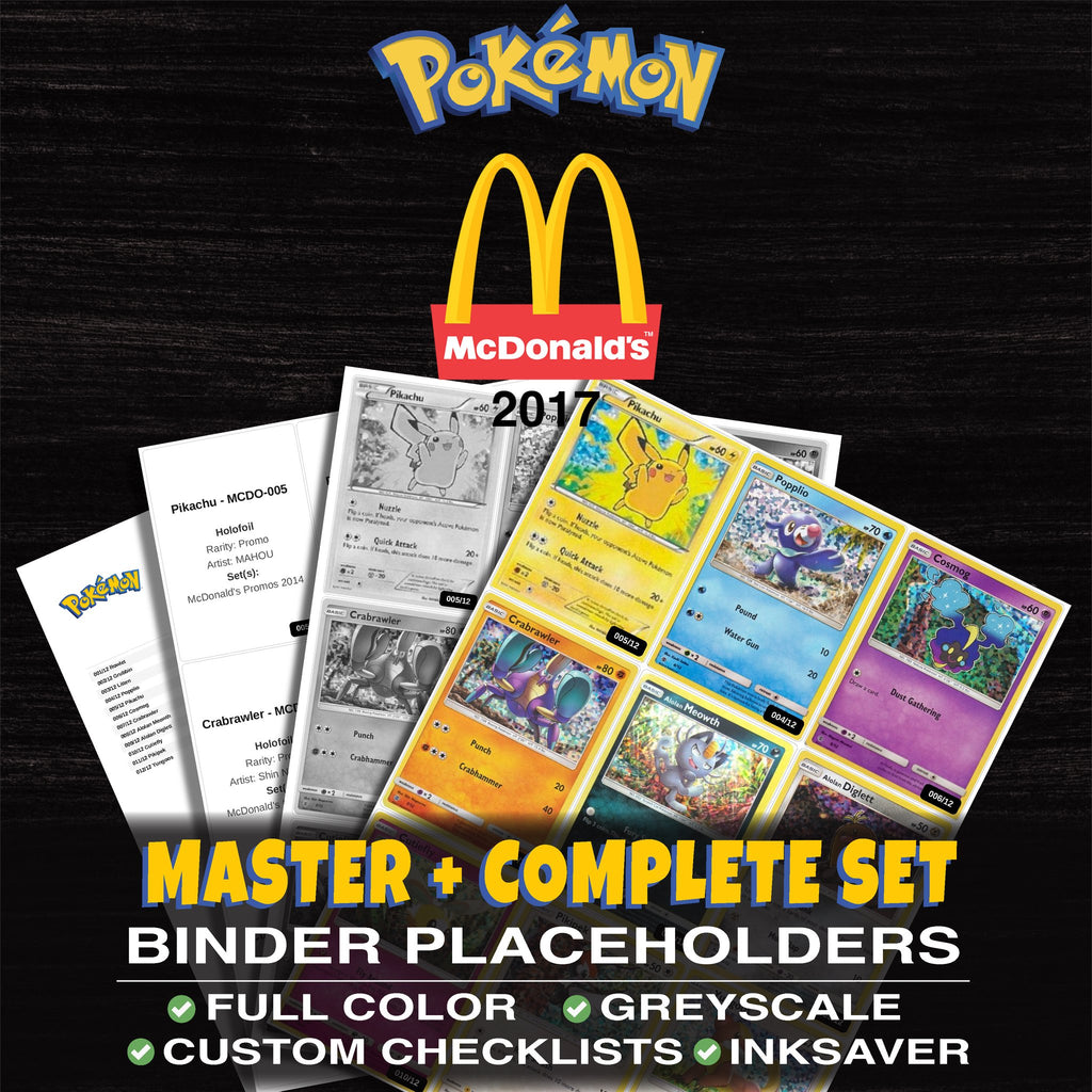 McDonald's Promos 2017 Pokemon binder placeholders printable PDF - includes Rowlet