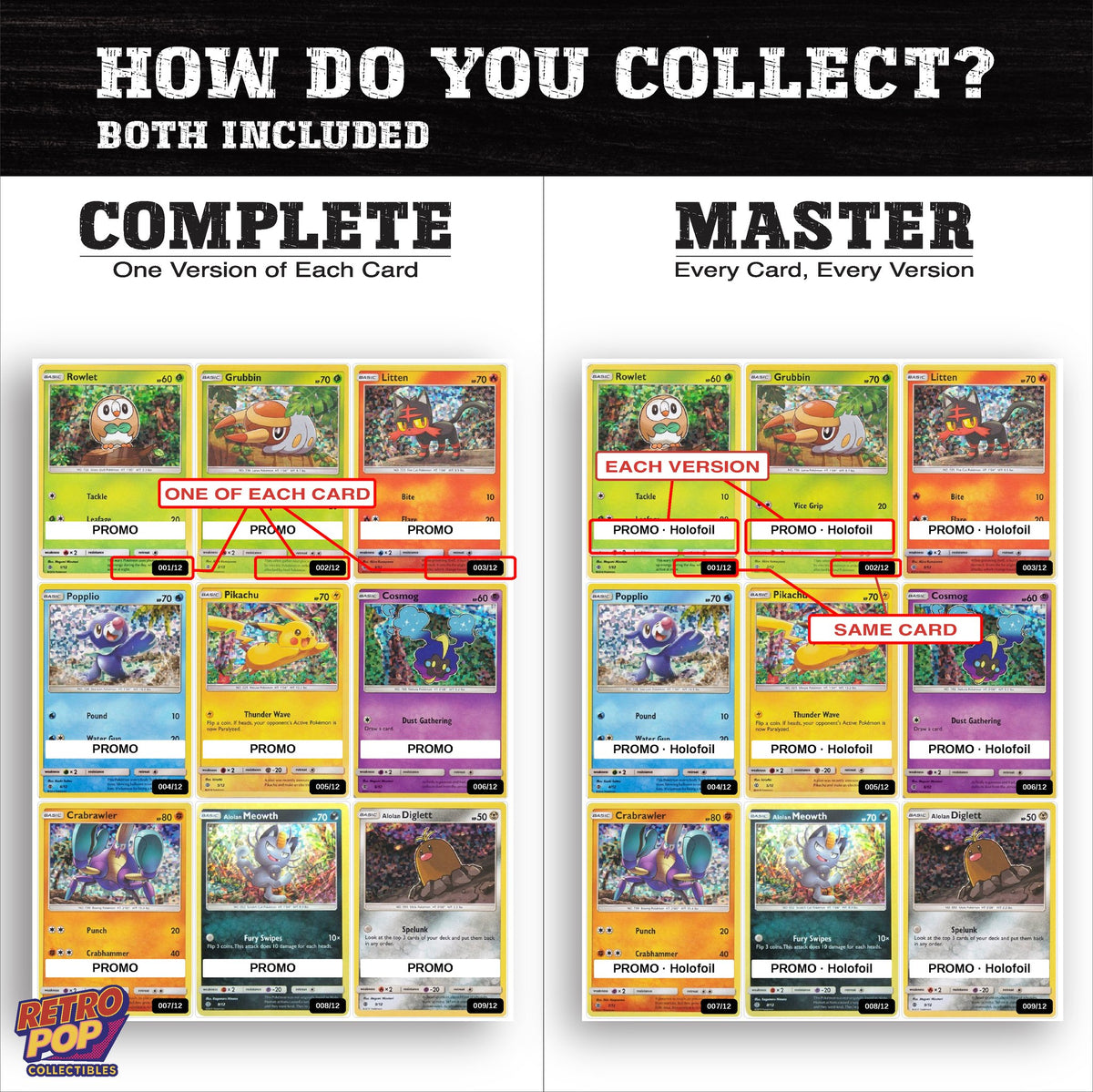 Complete Set vs Master Set versions of McDonald's Promos 2017 binder placeholders