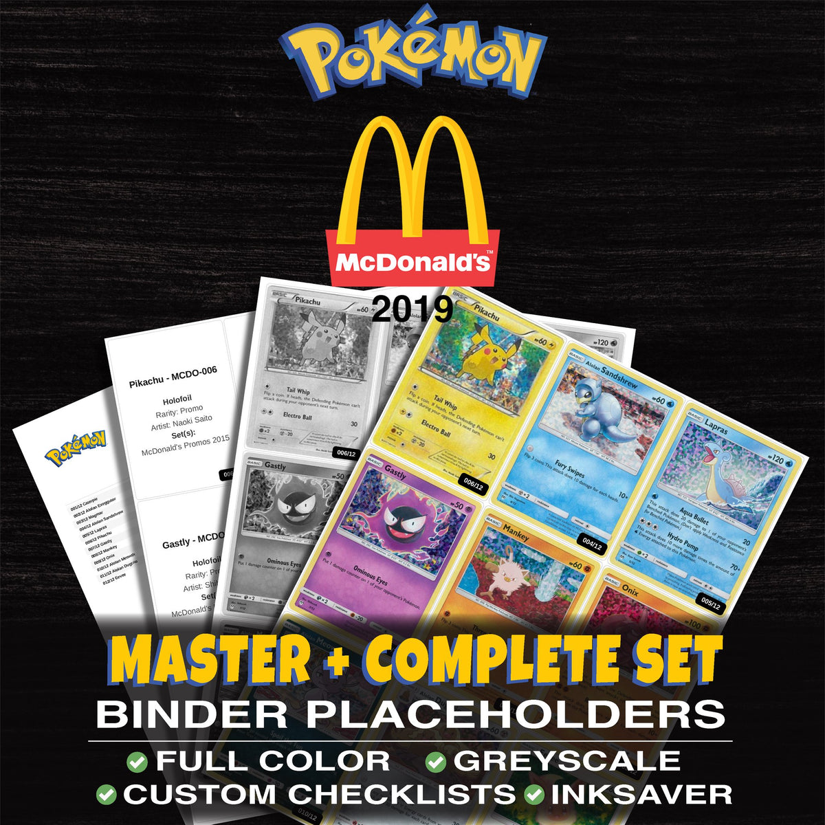 McDonald's Promos 2019 Pokemon binder placeholders printable PDF - includes Pikachu