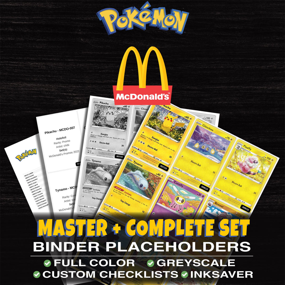McDonald's Promos 2022 Pokemon binder placeholders printable PDF - includes Pikachu