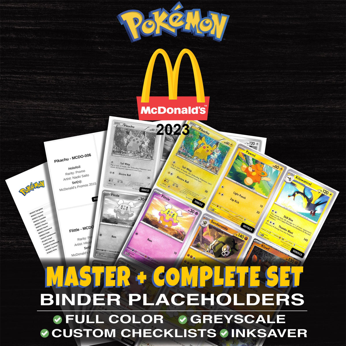 McDonald's Promos 2023 Pokemon binder placeholders printable PDF - includes Sprigatito
