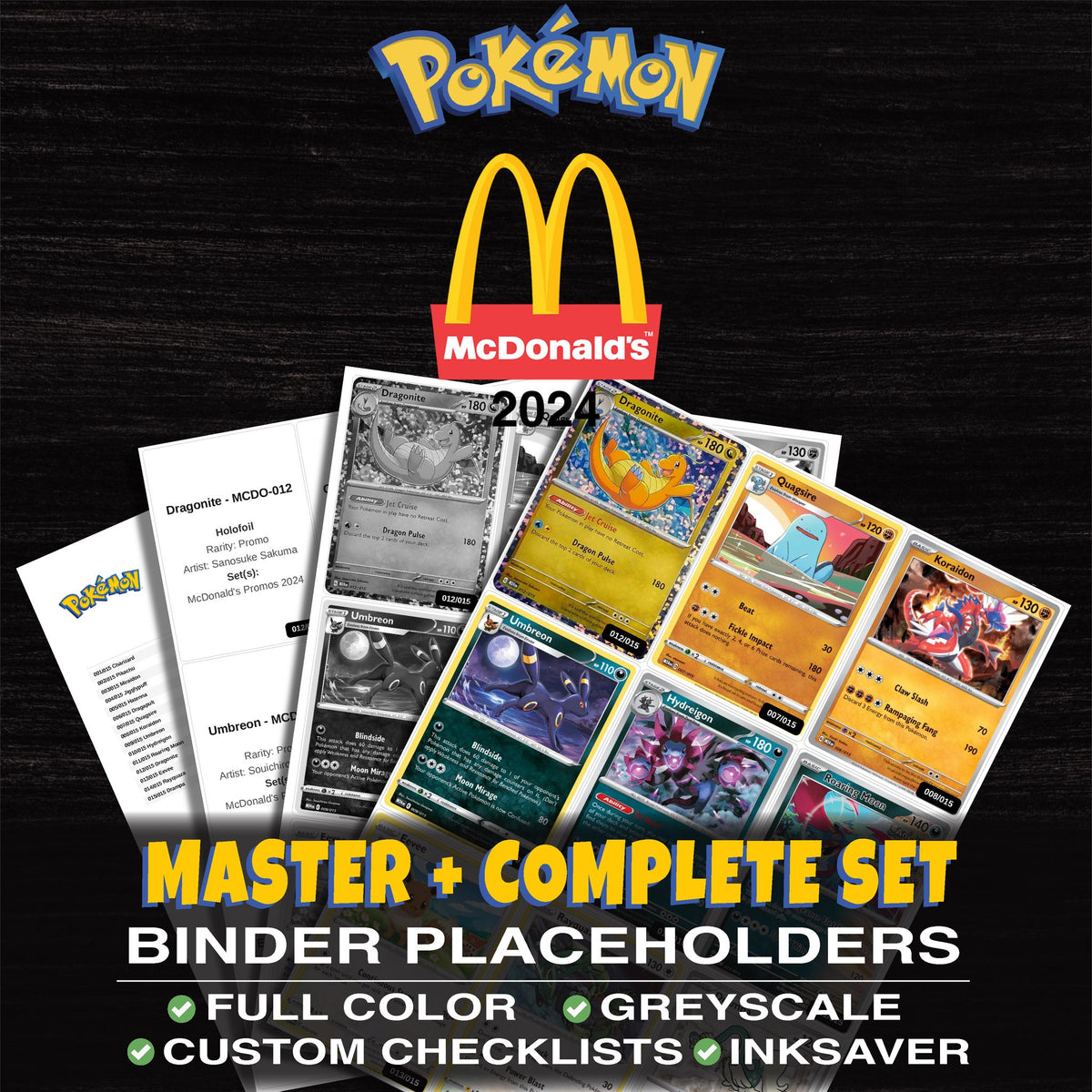 McDonald's Promos 2024 Pokemon binder placeholders printable PDF - includes Charizard