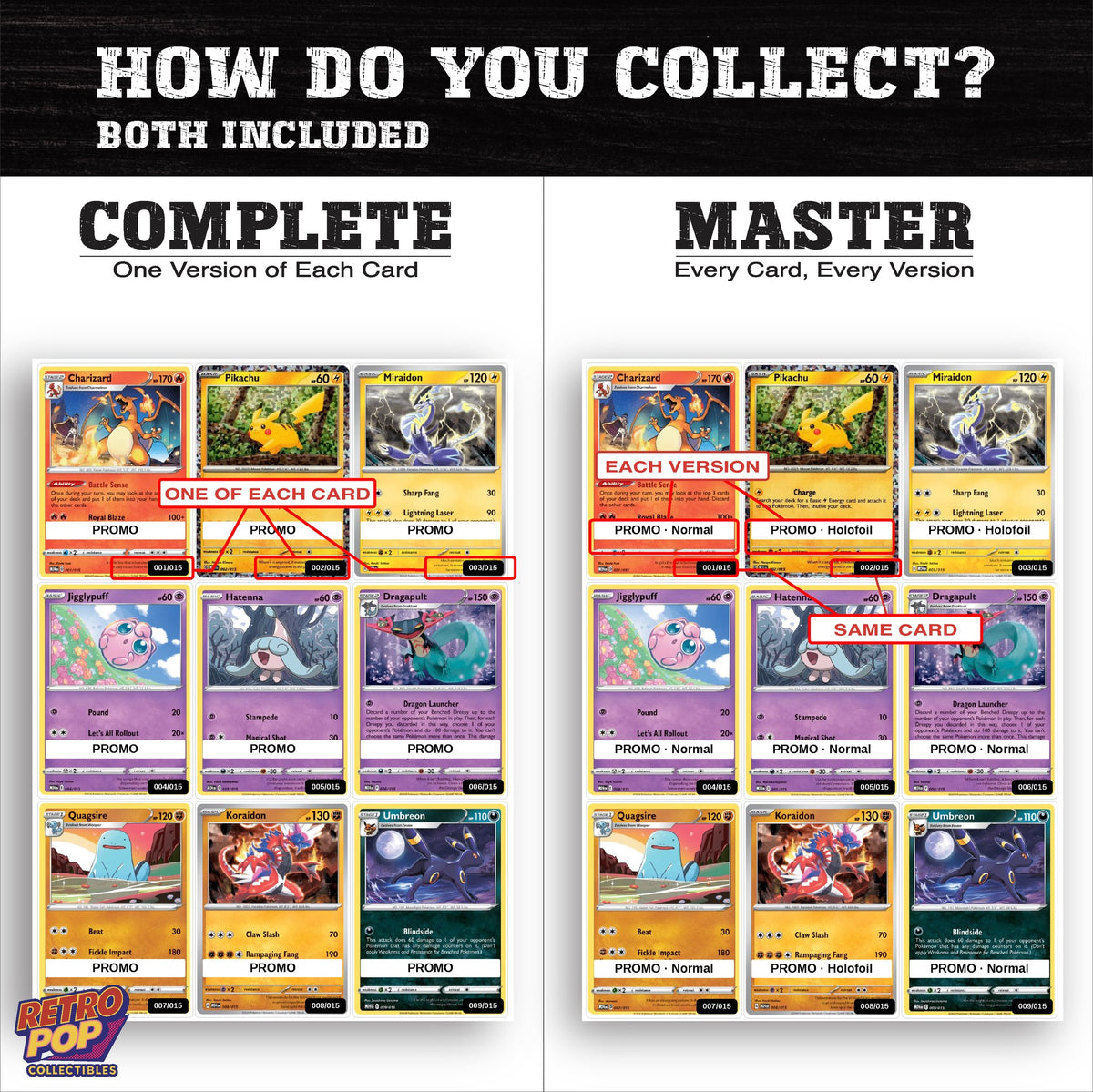 Complete Set vs Master Set versions of McDonald's Promos 2024 binder placeholders