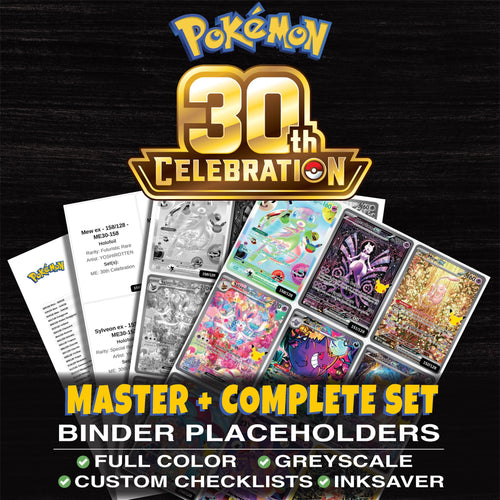 30th Celebration Pokemon binder placeholders printable PDF - includes Mew ex - 158/128