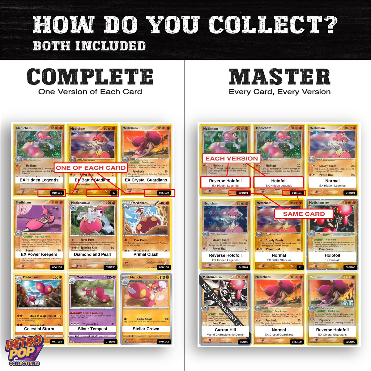 Complete Set vs Master Set versions of the Medicham binder placeholders