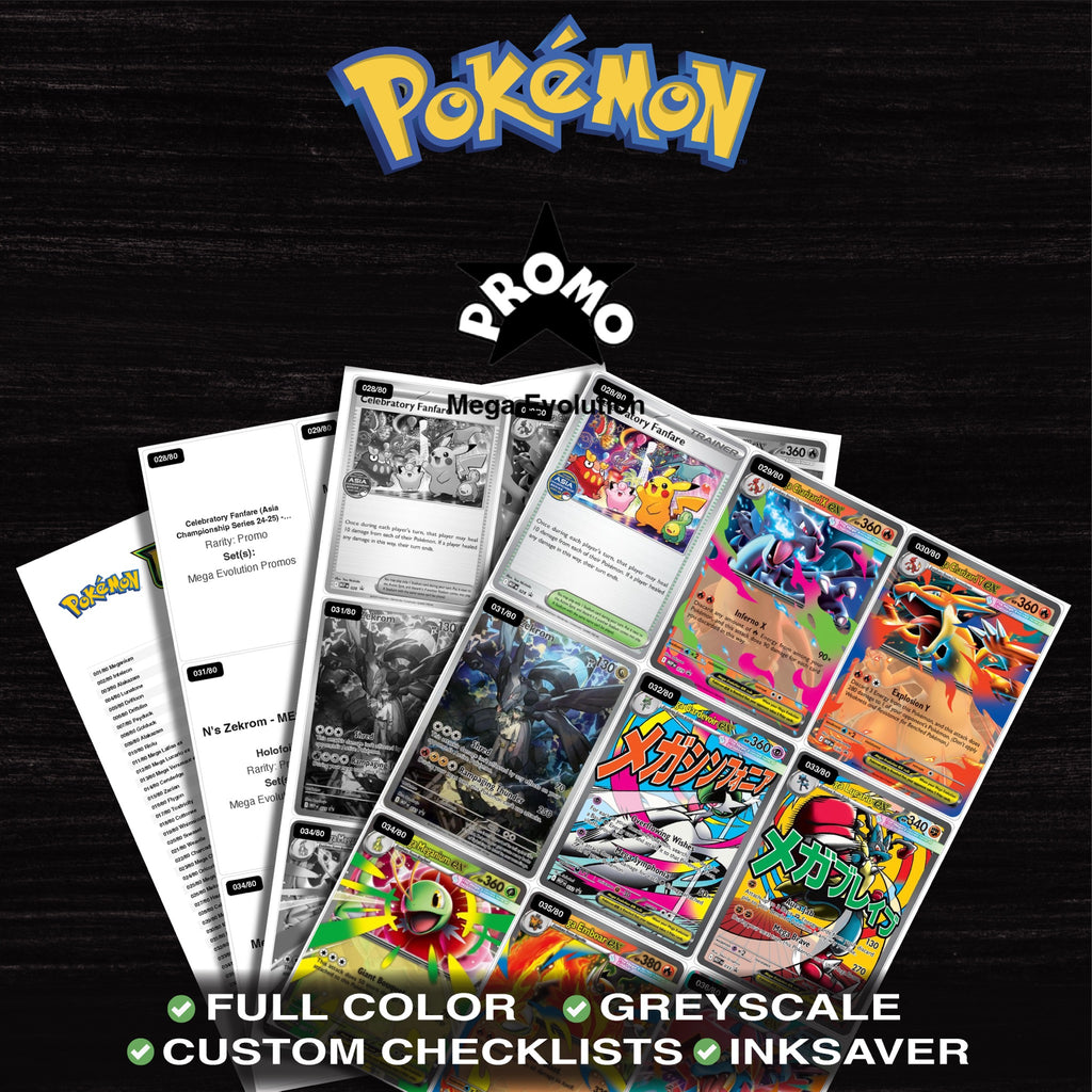 Mega Evolution Promos Pokemon binder placeholders printable PDF - includes Mega era promos