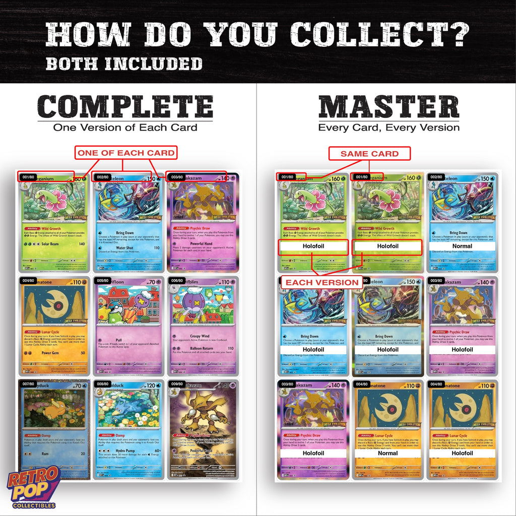Complete Set vs Master Set versions of Mega Evolution Promos binder placeholders