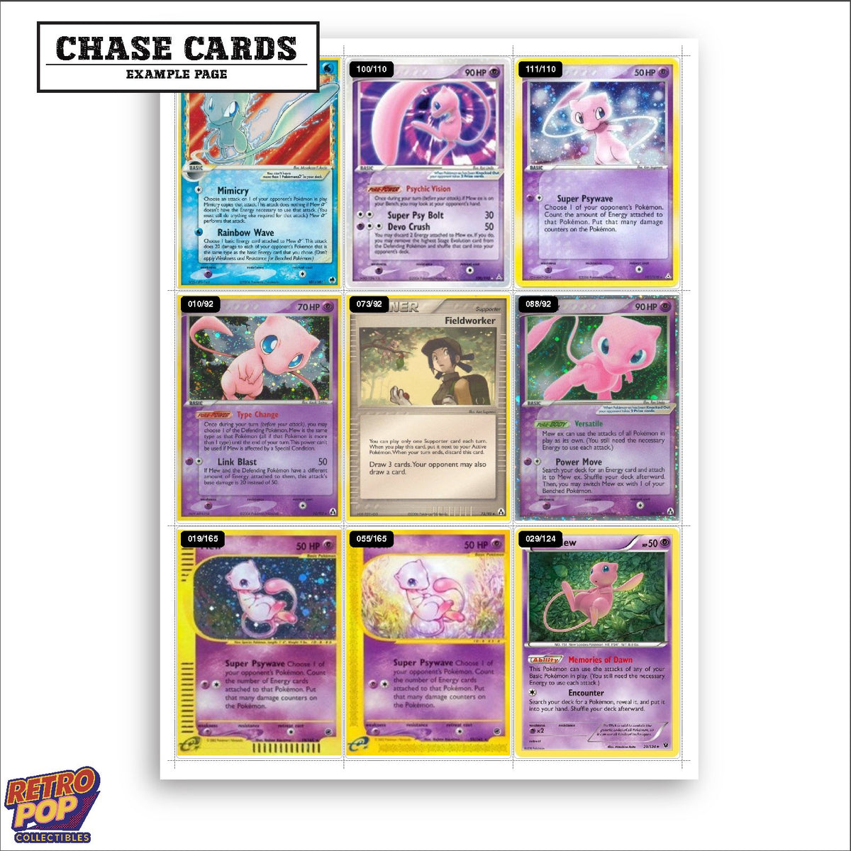 Printed Mew Pokemon placeholders in binder - real photo 2