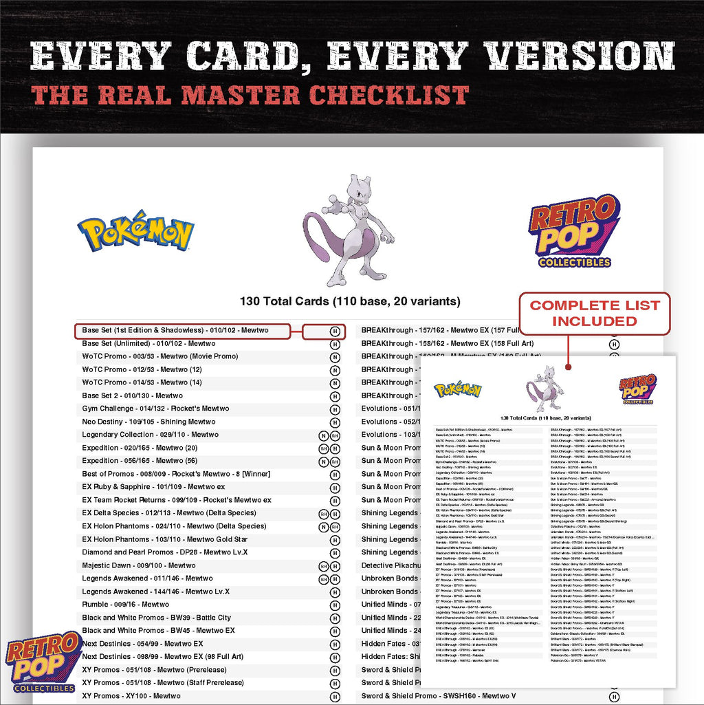 Mewtwo master set checklist PDF preview - every card listed