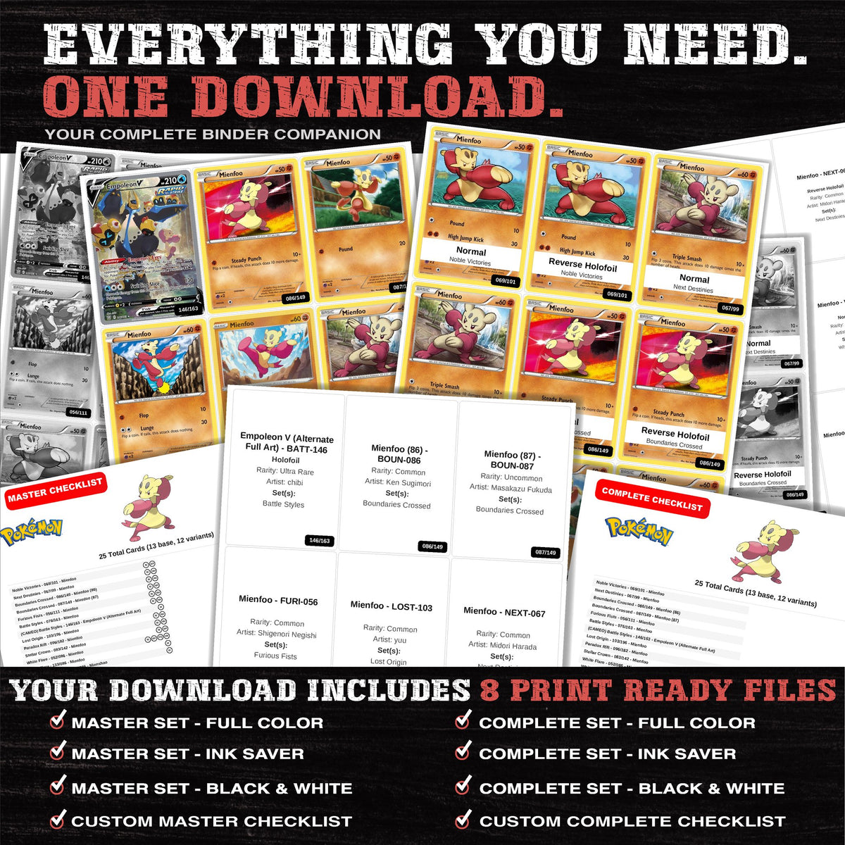 Everything included in the Mienfoo master set download - 8 PDF files
