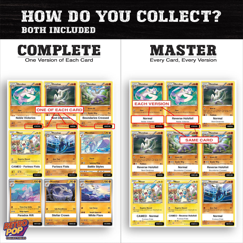 Complete Set vs Master Set versions of the Mienshao binder placeholders