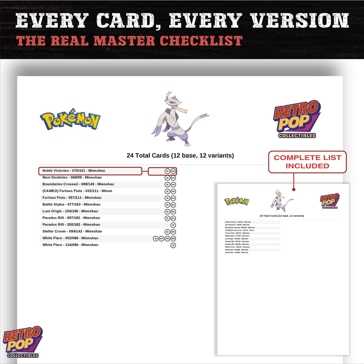 Mienshao master set checklist PDF preview - every card listed