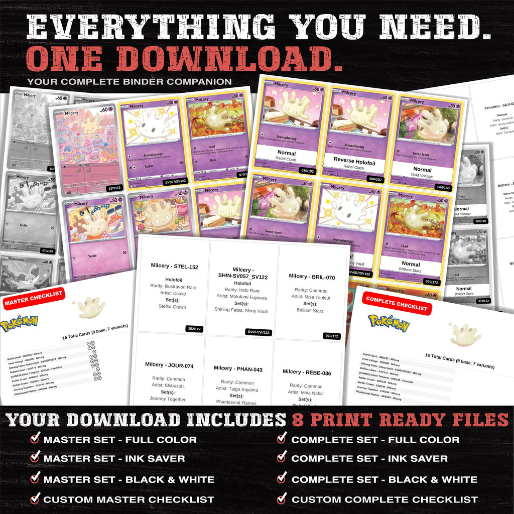 Everything included in the Milcery master set download - 8 PDF files