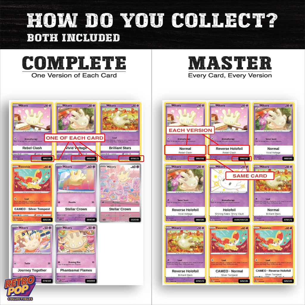 Complete Set vs Master Set versions of the Milcery binder placeholders