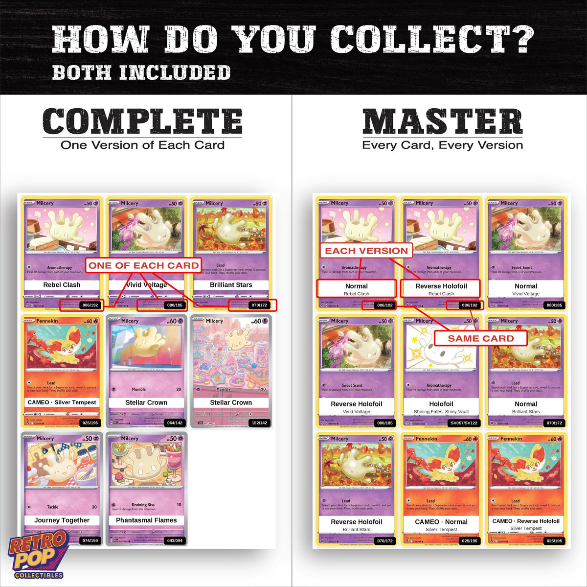 Complete Set vs Master Set versions of the Milcery binder placeholders
