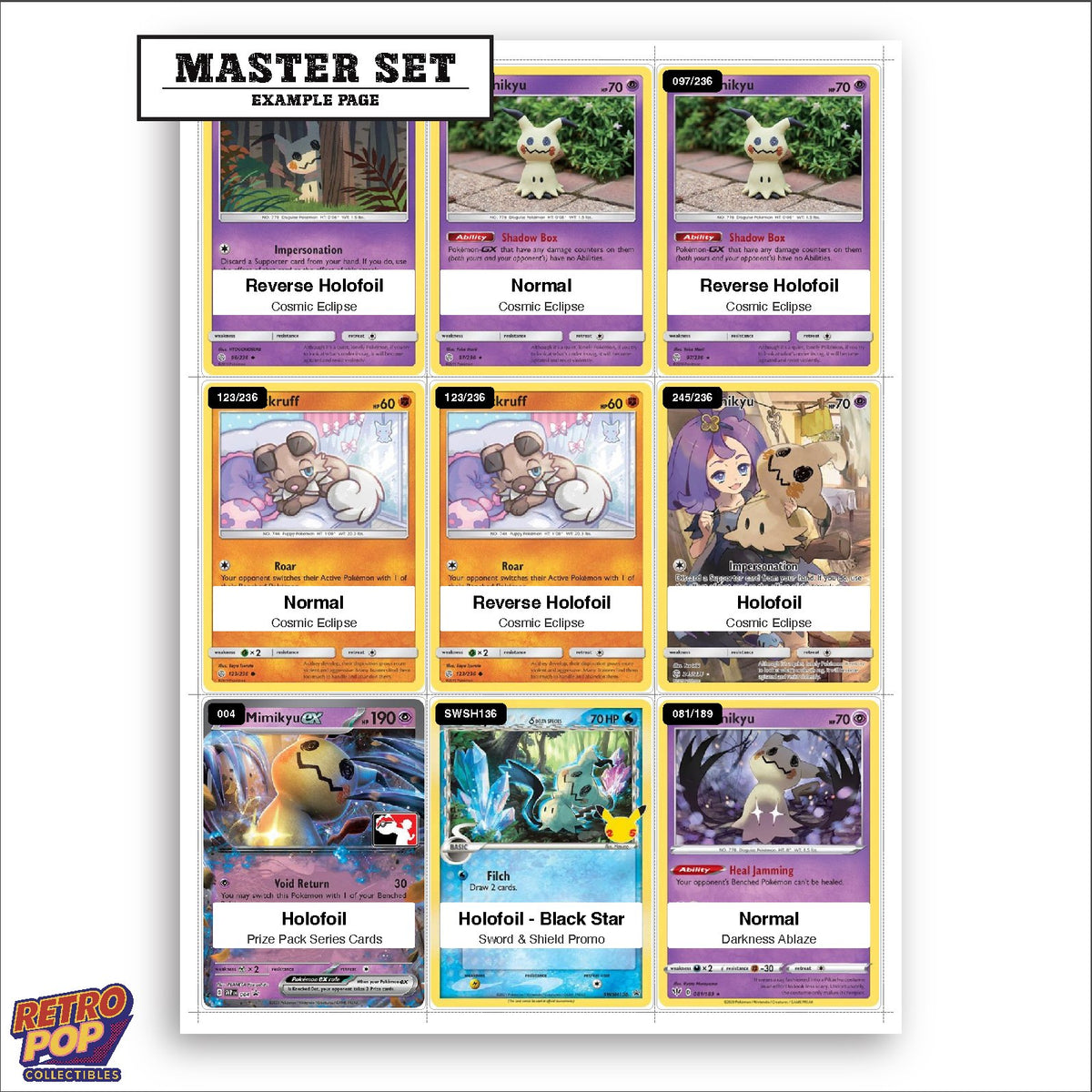 Printed Mimikyu Pokemon placeholders in binder - real photo 3
