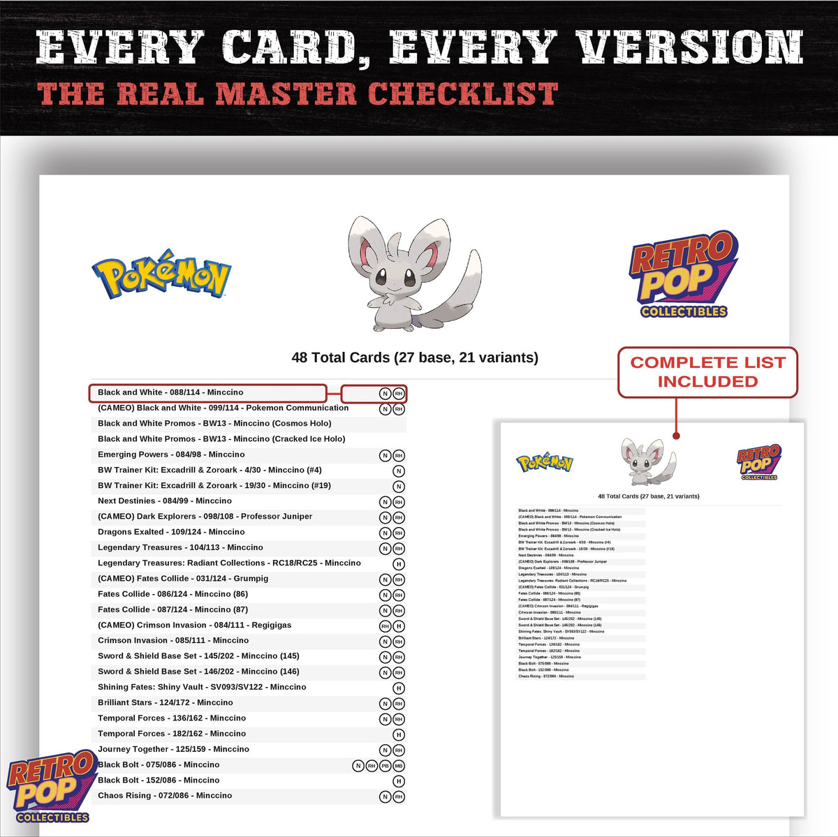 Minccino master set checklist PDF preview - every card listed