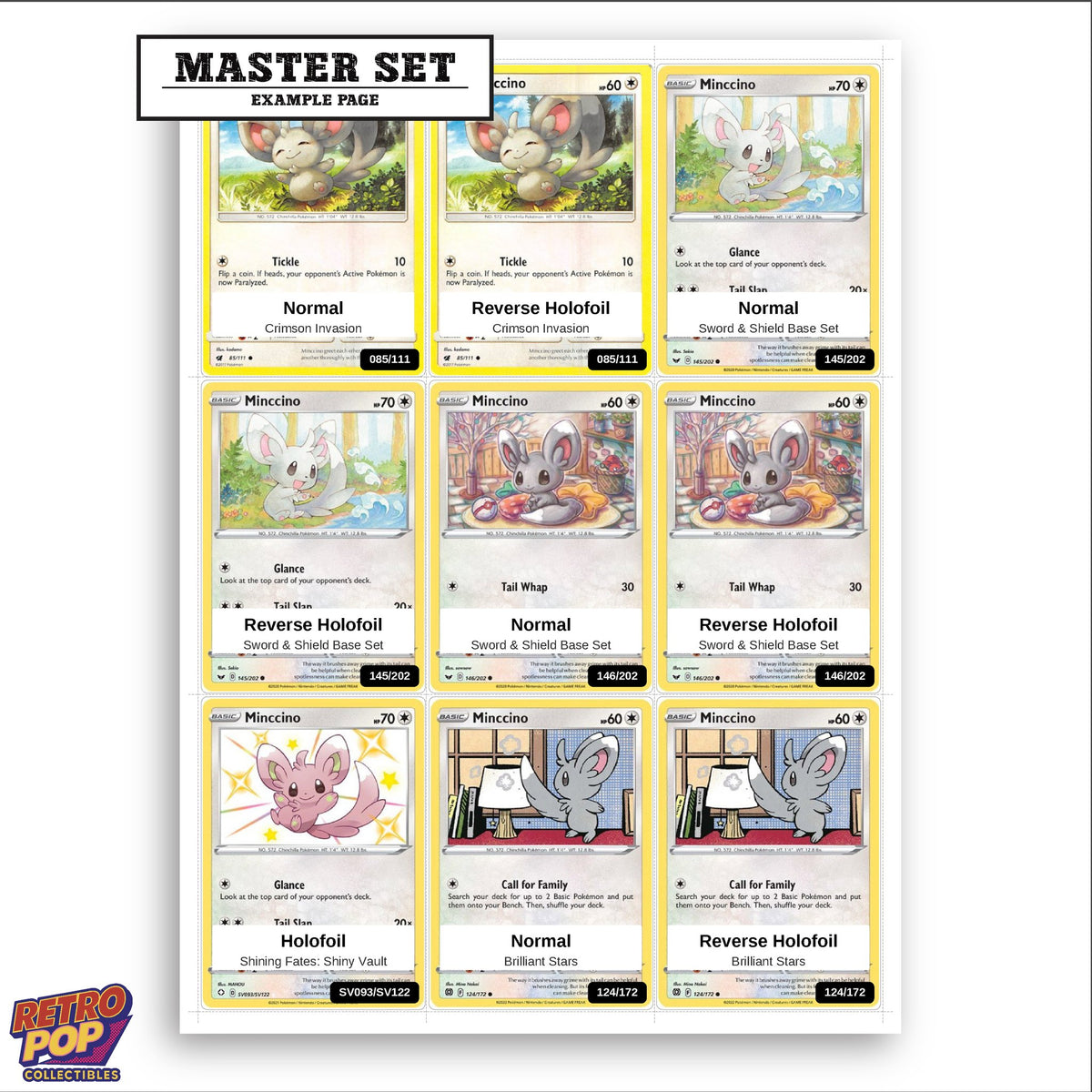 Printed Minccino Pokemon placeholders in binder - real photo 3