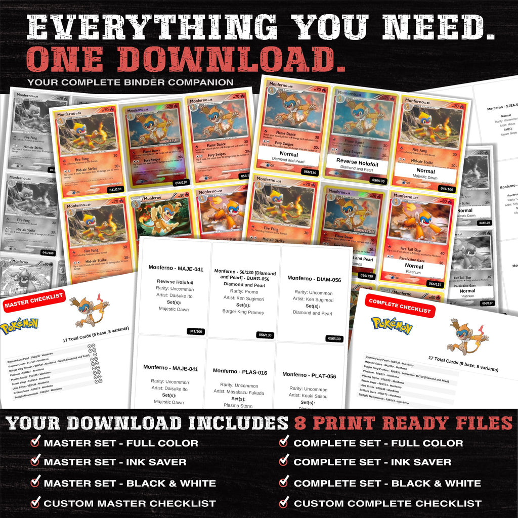 Everything included in the Monferno master set download - 8 PDF files